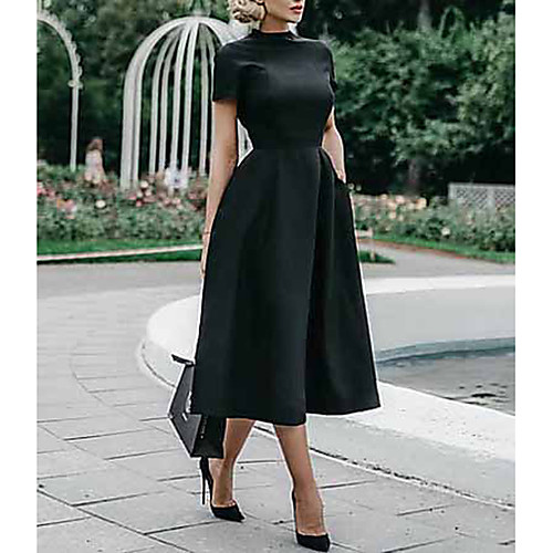 

Women's Swing Dress - Short Sleeve Solid Colored Elegant Slim Black S M L XL XXL