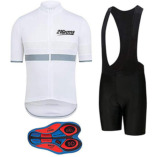 

21Grams Men's Short Sleeve Cycling Jersey with Bib Shorts Spandex Polyester Black / White Stripes Bike Clothing Suit UV Resistant Breathable 3D Pad Quick Dry Sweat-wicking Sports Solid Color Mountain