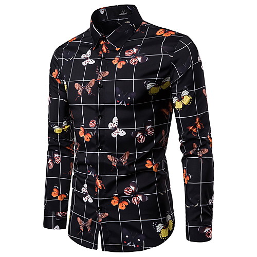 

Men's Graphic Animal Butterfly Print Slim Shirt Rock Street chic Party Club Black / Long Sleeve
