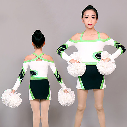 

Cheerleader Costume Uniform Women's Girls' Kids Dress Spandex High Elasticity Handmade Long Sleeve Competition Dance Rhythmic Gymnastics Gymnastics Green