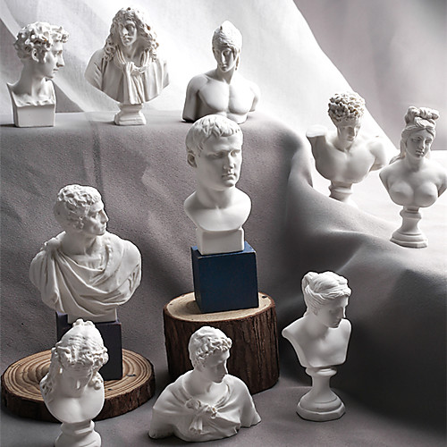 

10 Pieces/SET Sketch Head Statue Gypsum Bust Mini Statue Gypsum Sketch Line Drawing Teaching Resin Art Craft Display