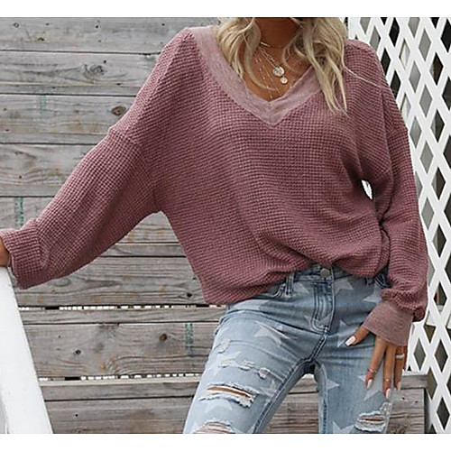 

Women's Sweatshirt Solid Colored V Neck Street chic Loose Wine White Black Purple Blushing Pink Army Green Dark Gray Beige S M L XL XXL