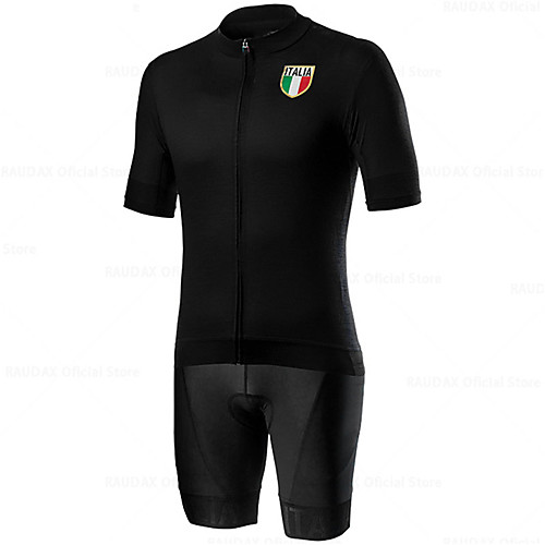

21Grams Men's Short Sleeve Cycling Jersey with Shorts Spandex Polyester Black Blue Italy National Flag Bike Clothing Suit UV Resistant Breathable 3D Pad Quick Dry Sweat-wicking Sports Solid Color