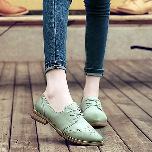 

Women's Oxfords Flat Heel Round Toe Casual Minimalism Daily Home Walking Shoes Cowhide Almond Light Green Brown
