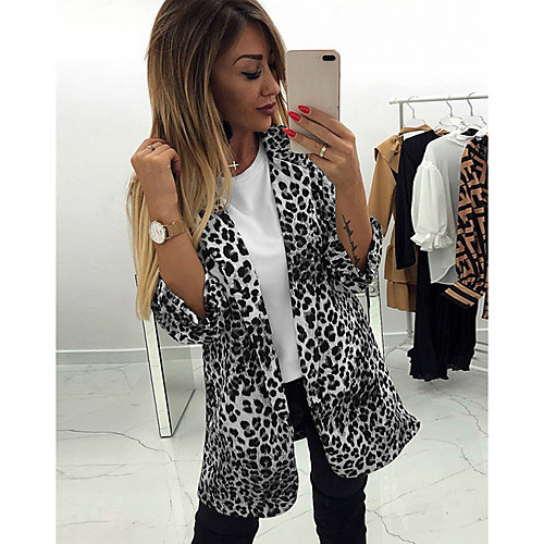 

Women's Blazer, Leopard Notch Lapel Polyester Black
