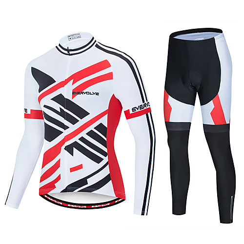 

EVERVOLVE Men's Long Sleeve Cycling Jersey with Tights BlackWhite Stripes Solid Color Bike Thermal Warm Quick Dry Breathable Sports Stripes Mountain Bike MTB Road Bike Cycling Clothing Apparel