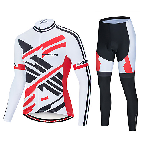 

EVERVOLVE Men's Long Sleeve Cycling Jersey with Tights Polyester Black / White Stripes Geometic Bike Clothing Suit Thermal / Warm Breathable 3D Pad Quick Dry Sweat-wicking Sports Solid Color Mountain