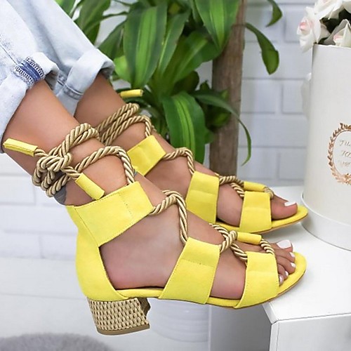 

Women's Sandals Chunky Heel Open Toe PU Summer / Spring & Summer Purple / Yellow / Pink