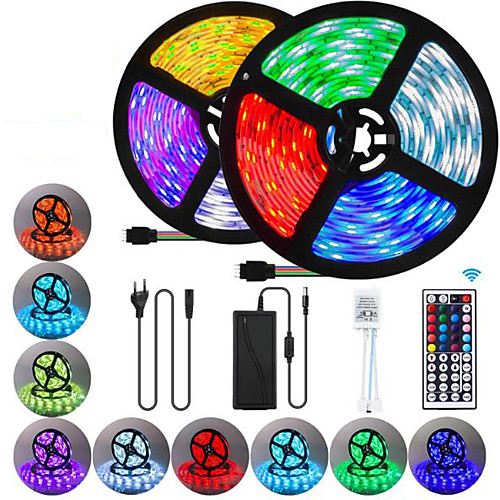 

2x5M Flexible LED Strip Lights Light Sets RGB Tiktok Lights 600 LEDs SMD5050 10mm 1 44Keys Remote Controller 1 x 10A power adapter 1 set Multi Color Waterproof Cuttable Party 85-265 V