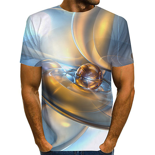 

Men's Plus Size Geometric 3D Pleated Print T-shirt Street chic Exaggerated Daily Going out Round Neck Rainbow / Short Sleeve