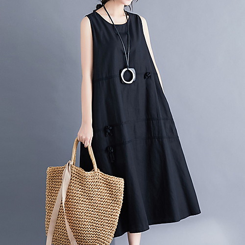

Women's Swing Dress - Sleeveless Solid Color Loose Wine Black Orange Navy Blue M L XL XXL
