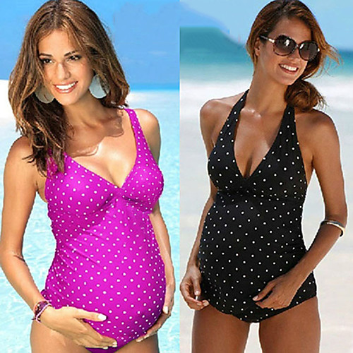 

Women's One Piece Swimsuit Dot Padded Maternity Swimwear Swimwear Black Purple Breathable Quick Dry Comfortable Sleeveless - Swimming Water Sports Summer / High Elasticity