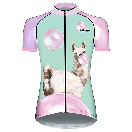 

21Grams Women's Short Sleeve Cycling Jersey Spandex PinkGreen Balloon Alpaca Animal Bike Jersey Top Mountain Bike MTB Road Bike Cycling UV Resistant Quick Dry Breathable Sports Clothing Apparel