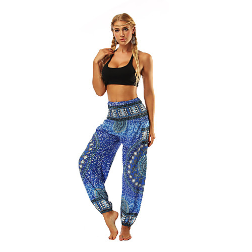 

Women's Yoga Boho Comfort Plus Size Loose Gym Yoga Pants Bloomers Pants Pattern Full Length Print High Waist Blue