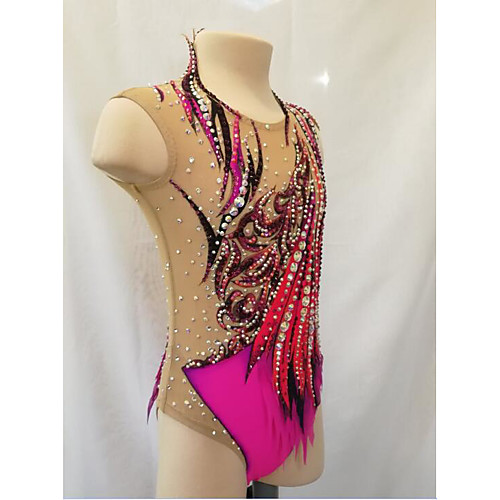 

21Grams Rhythmic Gymnastics Leotards Artistic Gymnastics Leotards Women's Girls' Leotard Fuchsia Spandex High Elasticity Breathable Handmade Jeweled Diamond Look Sleeveless Competition Dance Rhythmic