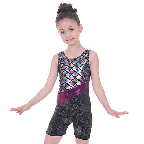 

Gymnastics Leotards Girls' Kids Leotard Spandex High Elasticity Breathable Sparkly Mermaid Sleeveless Training Ballet Dance Gymnastics Black