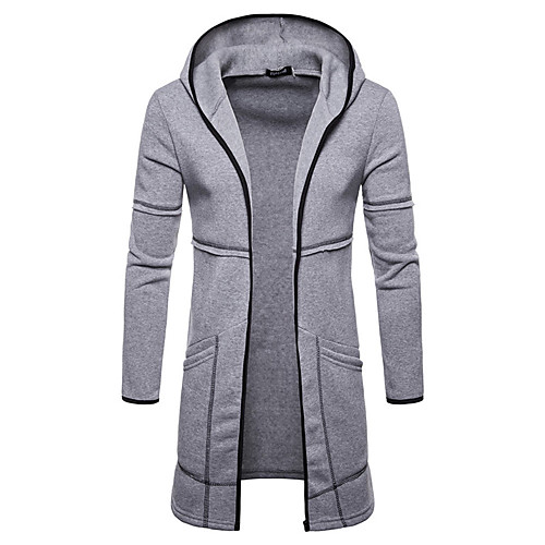 

Men's Daily Fall & Winter Long Coat, Solid Colored Hooded Long Sleeve Polyester Black / Wine / Green