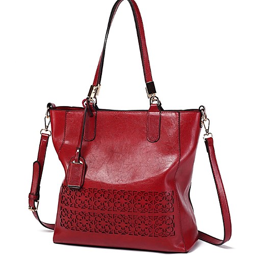 

Women's Zipper PU Top Handle Bag Solid Color Black / Brown / Wine