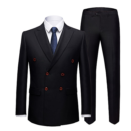 

Tuxedos Tailored Fit Slim Notch Double Breasted Six-buttons Polyester Solid Color / British / Fashion