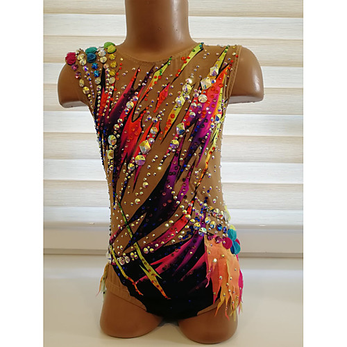

21Grams Rhythmic Gymnastics Leotards Artistic Gymnastics Leotards Women's Girls' Leotard Black Spandex High Elasticity Breathable Handmade Jeweled Diamond Look Sleeveless Training Dance Rhythmic