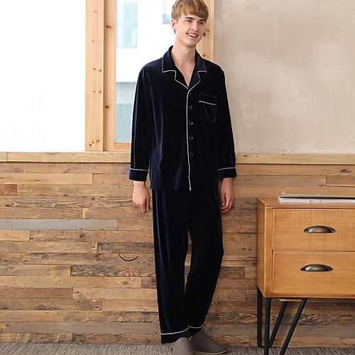 

Men's Shirt Collar Suits Pajamas Solid Colored