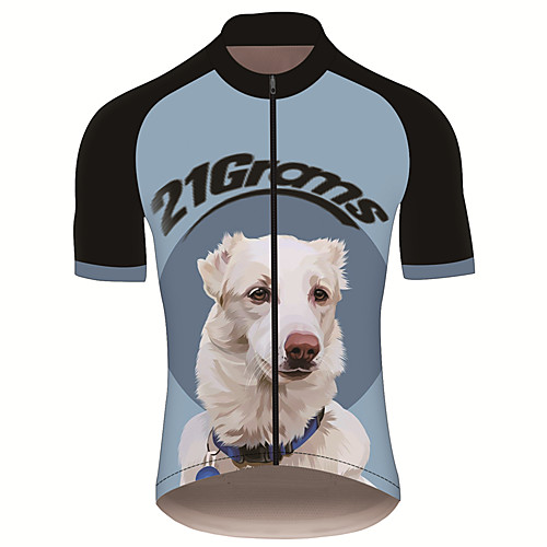 

21Grams Men's Short Sleeve Cycling Jersey Spandex Black / Blue Dog Animal Bike Jersey Top Mountain Bike MTB Road Bike Cycling UV Resistant Quick Dry Breathable Sports Clothing Apparel / Stretchy