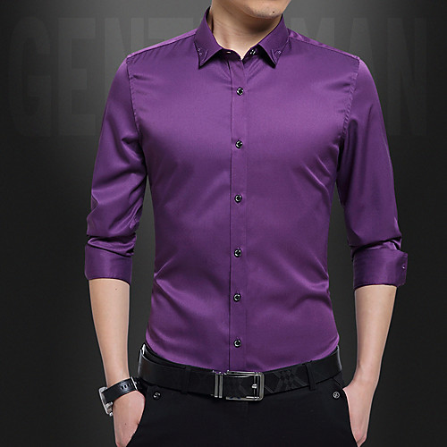 

Men's Shirt Solid Colored Long Sleeve Daily Tops Business Basic White Black Purple