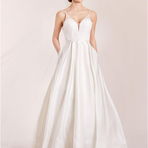 

A-Line Wedding Dresses Spaghetti Strap Sweep / Brush Train Polyester Sleeveless Country Plus Size with Crystals Lace Insert 2021