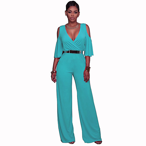 

Women's Street chic / Sophisticated Yellow Fuchsia Blue Jumpsuit Onesie, Solid Colored S M L