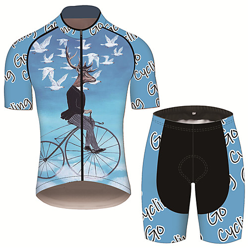 

21Grams Men's Short Sleeve Cycling Jersey with Shorts Spandex Black / Blue Deer Bird Animal Bike UV Resistant Quick Dry Breathable Sports Letter & Number Mountain Bike MTB Road Bike Cycling Clothing