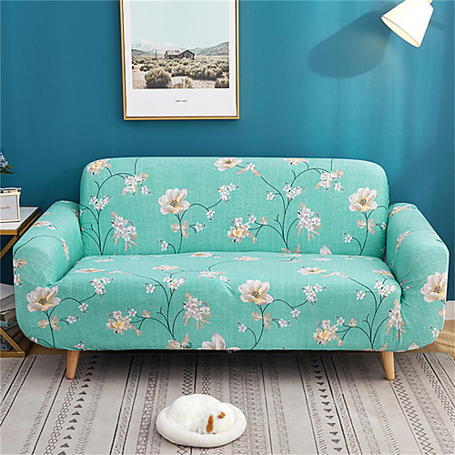 

Green Floral Print Dustproof All-powerful Slipcovers Stretch Sofa Cover Super Soft Fabric Couch Cover with One Free Pillow Case
