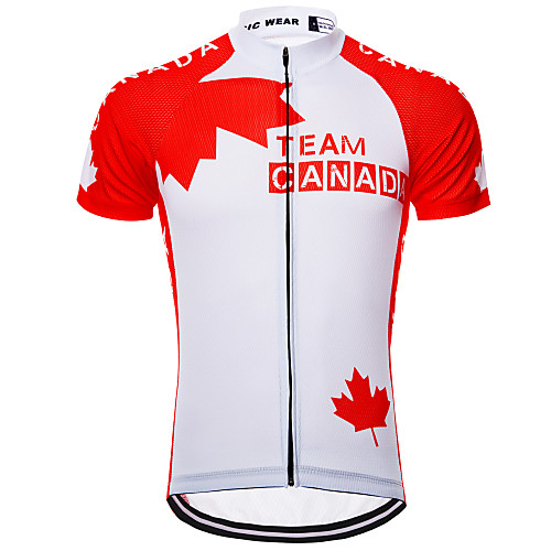 

21Grams Canada National Flag Men's Short Sleeve Cycling Jersey - Red / White Bike Jersey Top Breathable Quick Dry Moisture Wicking Sports Terylene Mountain Bike MTB Clothing Apparel / Micro-elastic