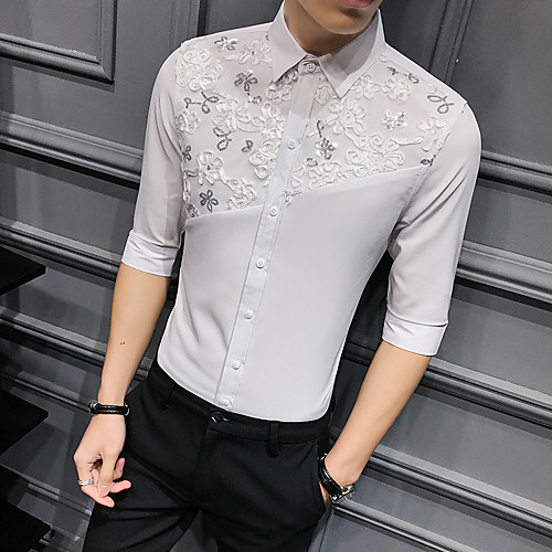

Men's Shirt Solid Colored Lace 3/4 Length Sleeve Party Tops Rock White Black