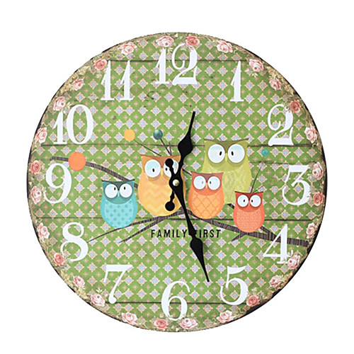 

1pcs Fashion Home Small Floral Flowers Surround Five Owls Painted Wall Clock