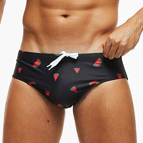 

Men's Sporty Basic Triangle Briefs Swim Trunk Bikini Bottoms Bikini Bottoms Swimwear Swimsuit - Fruit Print M L XL Black