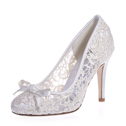 

Women's Wedding Shoes Stiletto Heel Round Toe Sweet Wedding Party & Evening Lace Bowknot Floral White Black Pink