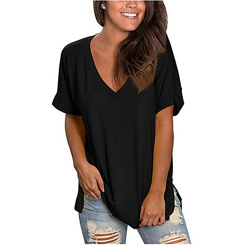 

Women's T shirt Solid Colored Plain V Neck Tops Basic Top White Black Blue