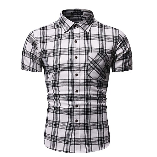 

Men's Shirt Striped Check Solid Colored Short Sleeve Daily Tops Basic Elegant White Yellow