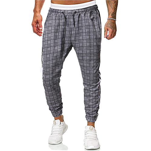 

Men's Sporty Jogger Pants Plaid Full Length Stripe Light gray