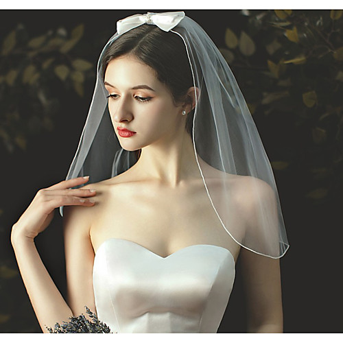 

One-tier Cute Wedding Veil Shoulder Veils with Satin Bow / Solid 23.62 in (60cm) Tulle / Classic