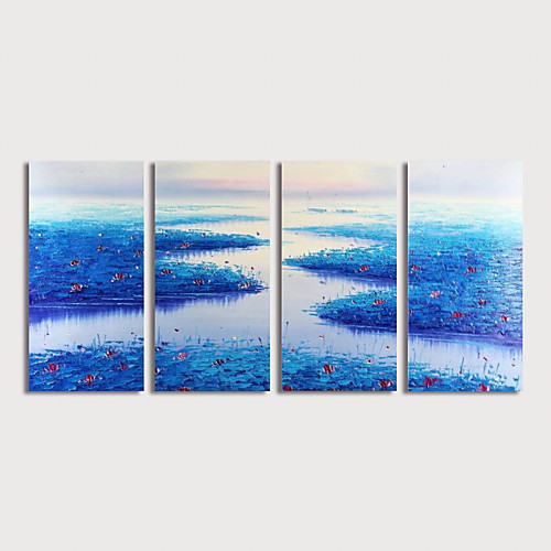 

Hand Painted Canvas Oilpainting Abstract Landscape set of 4 by Knife Home Decoration with Frame Painting Ready to Hang