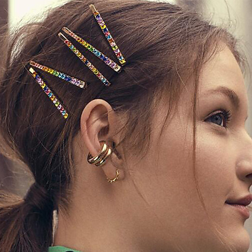 

Women's Hairpins For Party / Evening Masquerade Street Party & Evening U Shape Color Block Rhinestone Gold Plated Alloy Rainbow 1pcs