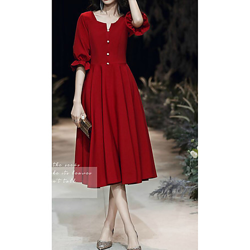 

A-Line Minimalist Homecoming Cocktail Party Dress V Neck Half Sleeve Knee Length Spandex with Buttons 2021