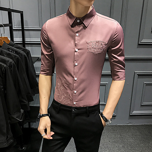 

Men's Shirt Solid Colored Lace 3/4 Length Sleeve Party Tops Rock White Black Red