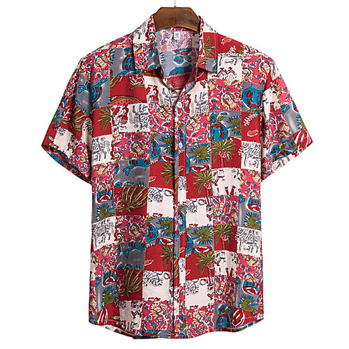 

Men's Shirt Floral Short Sleeve Daily Tops Basic Boho Rainbow