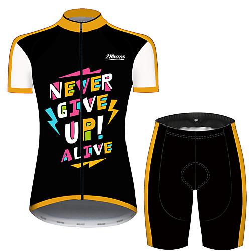 

21Grams Women's Short Sleeve Cycling Jersey with Shorts Spandex Polyester Black / Yellow Lightning Bike Clothing Suit Breathable 3D Pad Quick Dry Ultraviolet Resistant Sweat-wicking Sports Solid Color