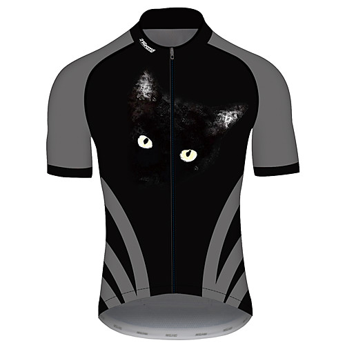 

21Grams Men's Short Sleeve Cycling Jersey Spandex Black Cat Solid Color Animal Bike Jersey Top Mountain Bike MTB Road Bike Cycling UV Resistant Quick Dry Breathable Sports Clothing Apparel / Stretchy