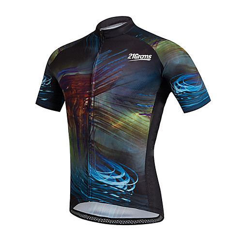 

21Grams Men's Short Sleeve Cycling Jersey Spandex Polyester Black / Blue Stripes Novelty Bike Jersey Top Mountain Bike MTB Road Bike Cycling UV Resistant Breathable Quick Dry Sports Clothing Apparel