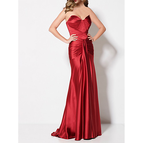 

Mermaid / Trumpet Sexy Engagement Formal Evening Dress Sweetheart Neckline Sleeveless Sweep / Brush Train Stretch Satin with Draping 2021