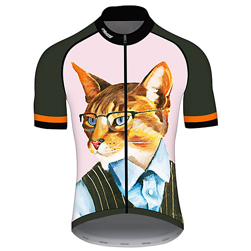 

21Grams Men's Short Sleeve Cycling Jersey Spandex Pink Cat Solid Color Animal Bike Jersey Top Mountain Bike MTB Road Bike Cycling UV Resistant Breathable Quick Dry Sports Clothing Apparel / Stretchy